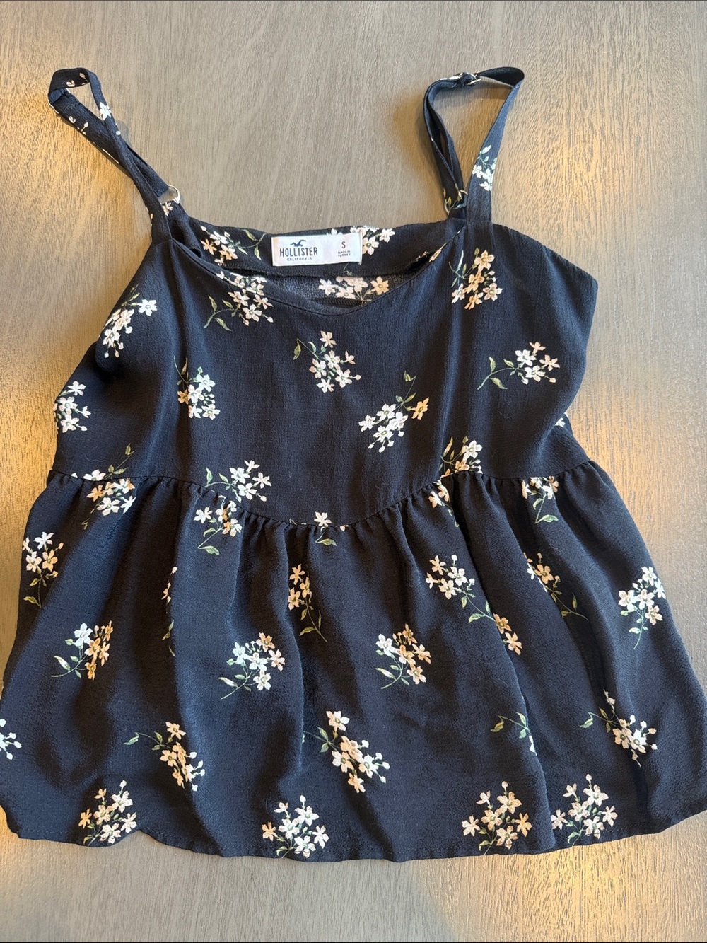 Hollister Black Floral Camisole with White Blossoms